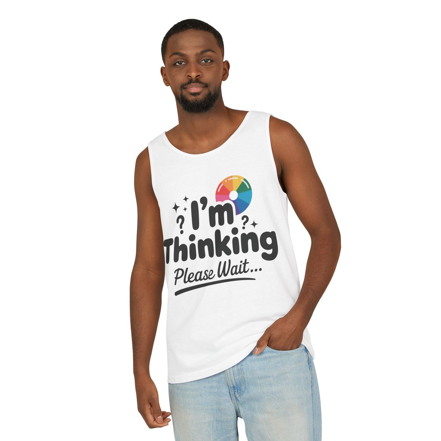 Funny - Im Thinking Please Wait - Mens Tank Top, Cute Geeky Gift for Introverts, Programmers, Designers, Fun Humor Shirt, Gift for Adults
