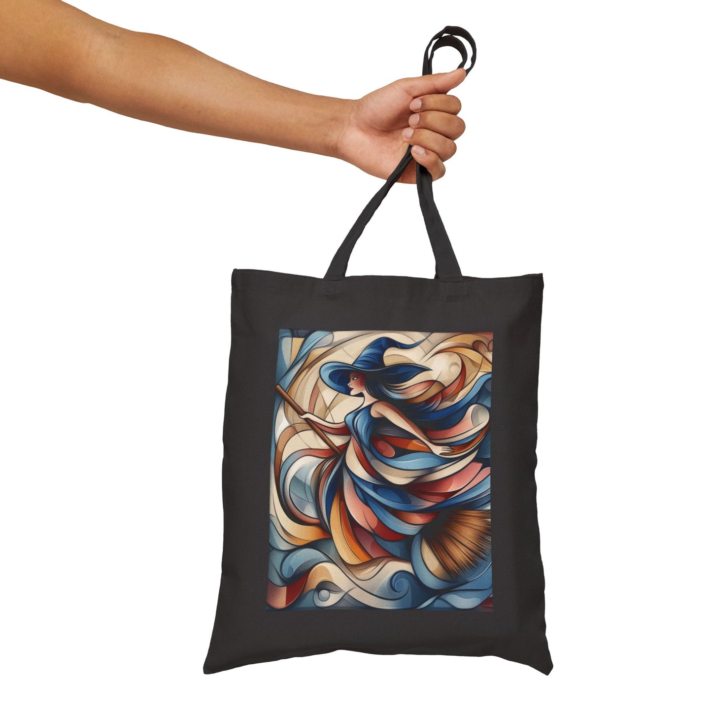 Modern Witch Wall Art, Flowing Cubist Witch Illustration, Magical Feminine Energy Print, Colorful Witchy Aesthetic Decor, Witch Art Tote Bag