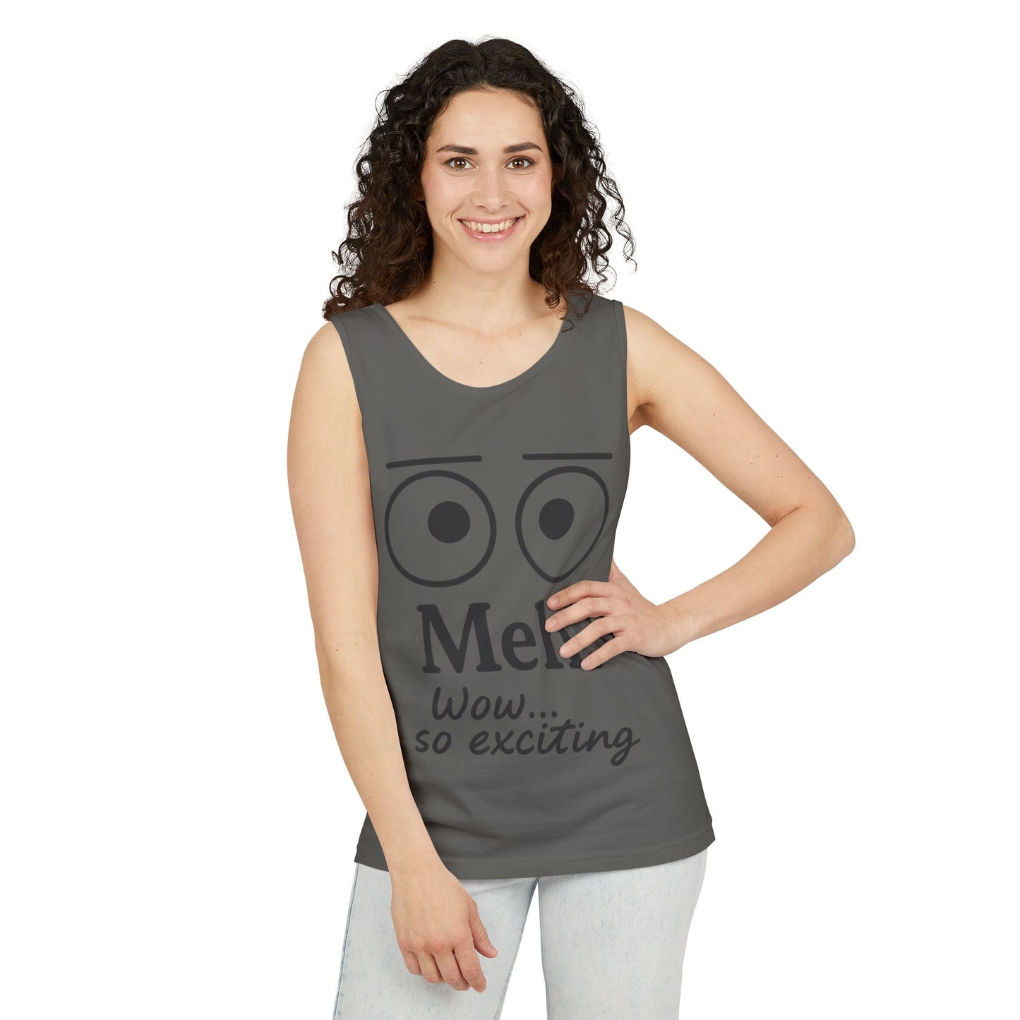 Womens Funny Graphic Tank Top with 'Meh. Wow... so exciting' Quote, Casual Wear, Summer Apparel, Gift for Friends, Humor Tank