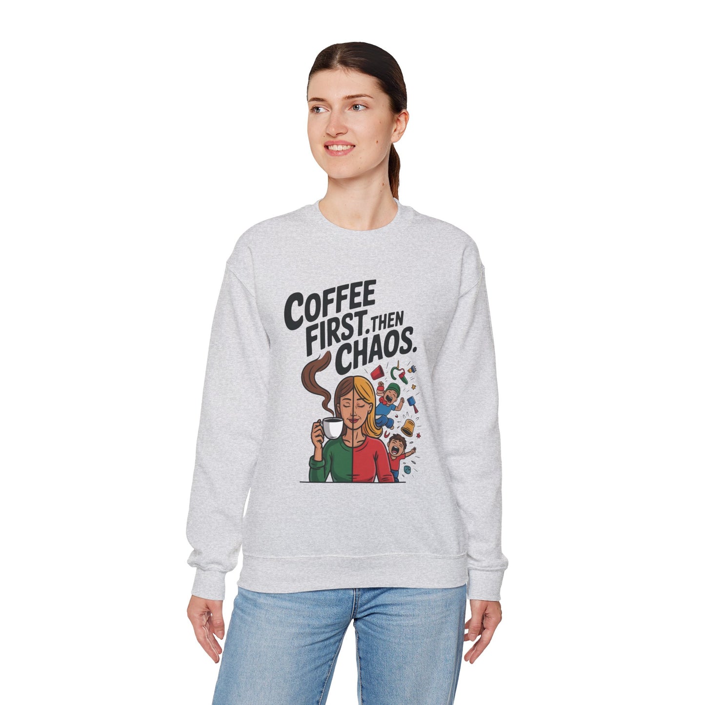 Coffee First Then Chaos Sweatshirt,  Ideal Gift for Moms, Fun Casual Wear, Funny Mom Life Sweatshirt, Mother's Day Gift