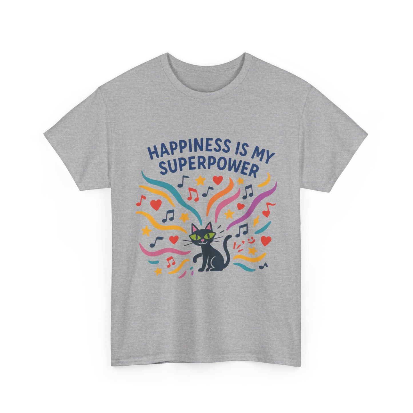 Happiness is My Superpower Tee - Fun Womens Cotton T-Shirt, Gift for Cat Lovers, Cute Pet Apparel, Everyday Wear, Positive Vibes