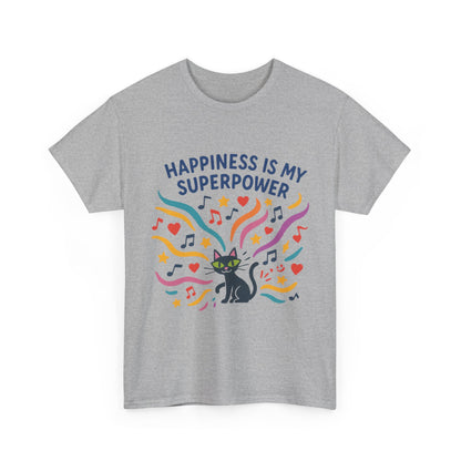 Happiness is My Superpower Tee - Fun Womens Cotton T-Shirt, Gift for Cat Lovers, Cute Pet Apparel, Everyday Wear, Positive Vibes