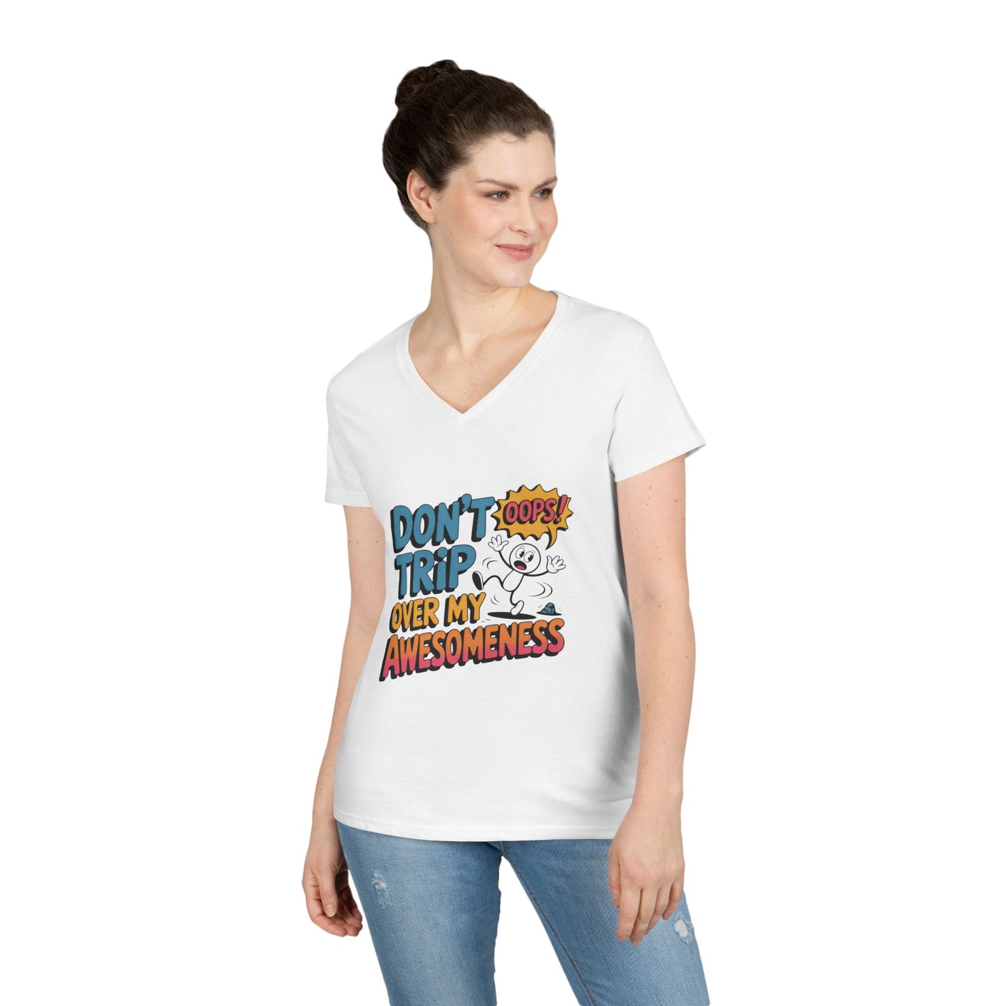 Funny Ladies' V-Neck T-Shirt, Don't Trip Over My Awesomeness Tee, Casual Wear, Gift for Her, Funny T-Shirt, Humor  Tee, young girl t-shirt