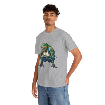 Dino Gym Tee, Muscle T-Rex Gym T-Shirt, Funny Men's Heavy Cotton T-Shirt,Fitness Gift for Gym Lovers, Cute Dinosaur Tee