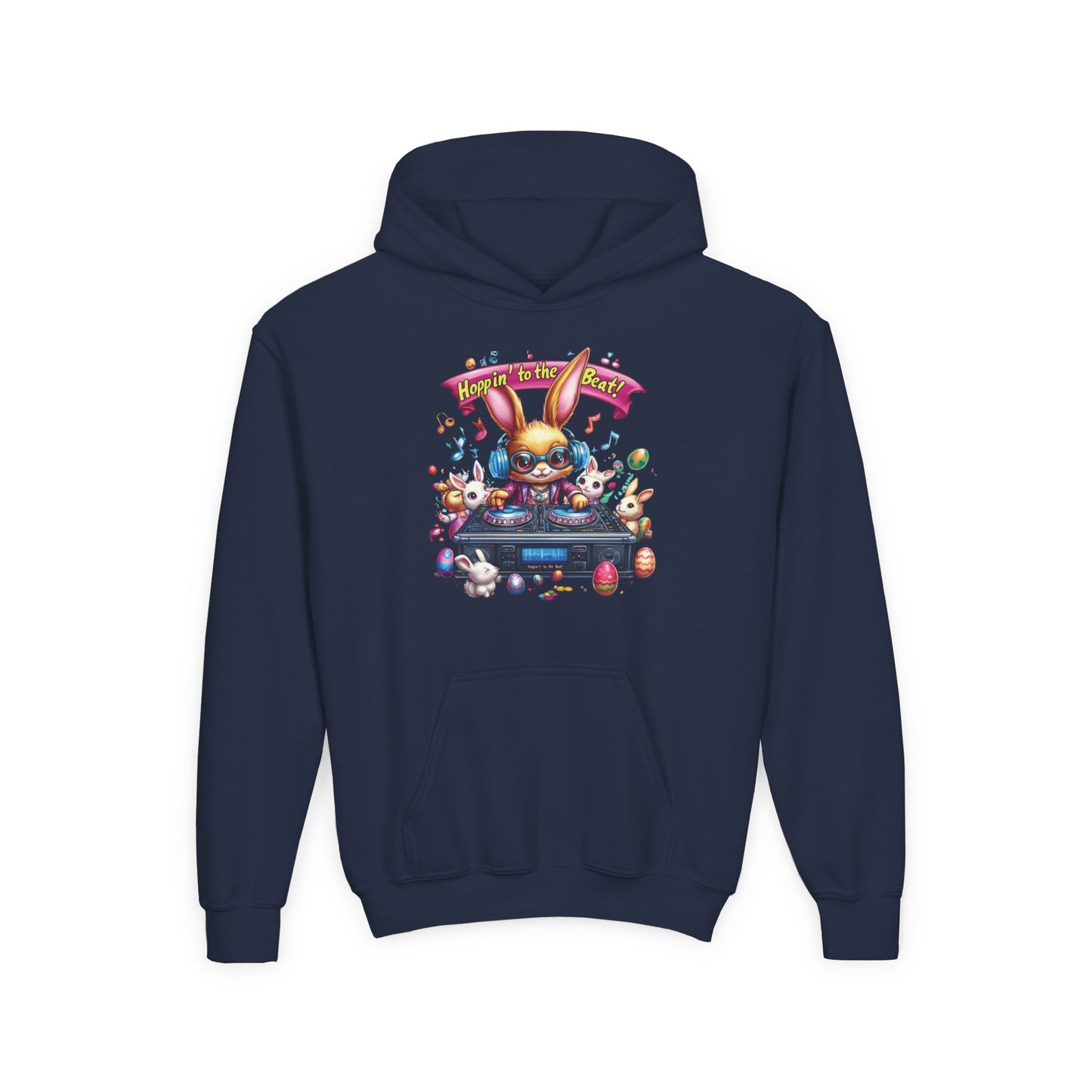 DJ Bunny Easter Hoodie for Kids - Fun Music Bunny Graphic, Hoppin' to the Beat Design, Cool Spring Sweatshirt, Easter Gift for Youth