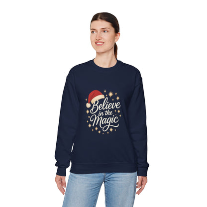 Believe in the Magic Women's Christmas Shirt, Santa Hat Holiday Cozy Sweatshirt, Women's Heavy Blend™ Crewneck Sweatshirt
