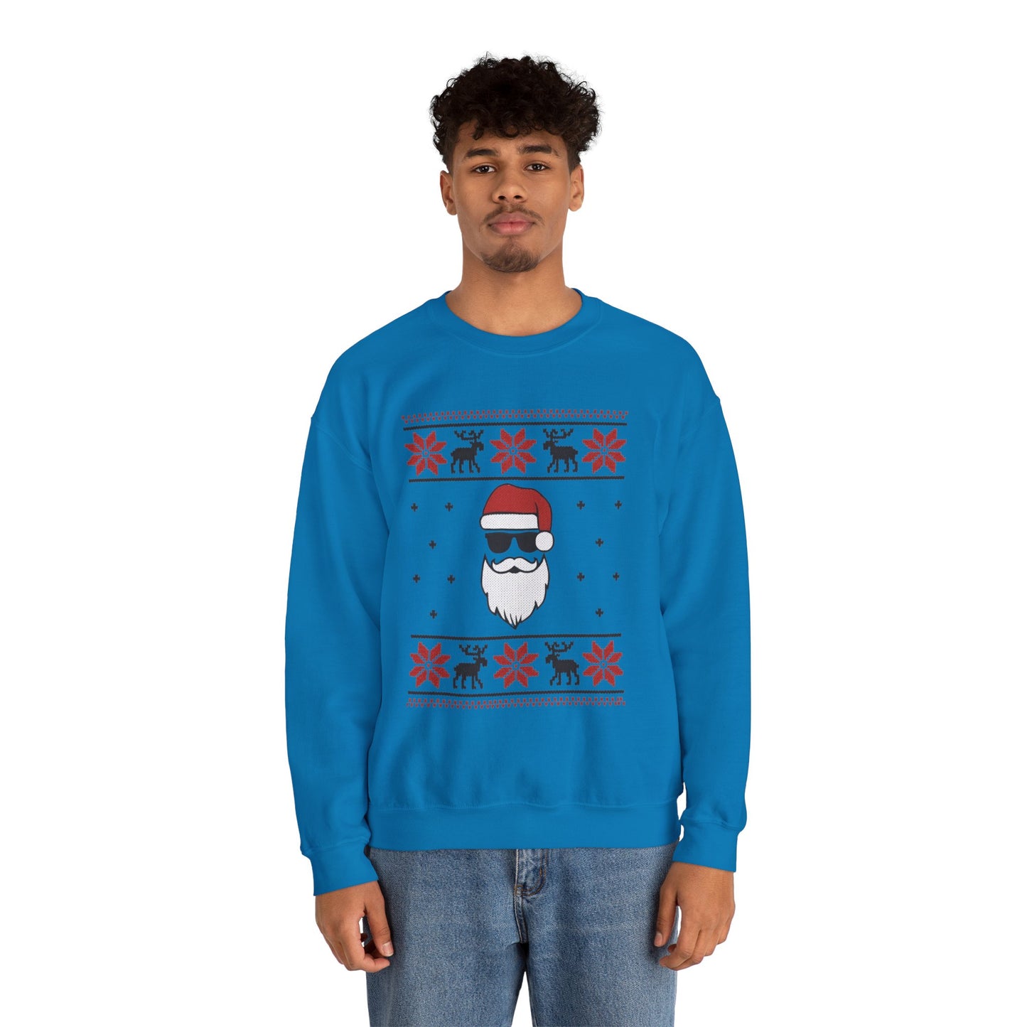 Cool Santa Men's Sweatshirt, Funny Knit Look Pullover, Retro Christmas Sweater Style