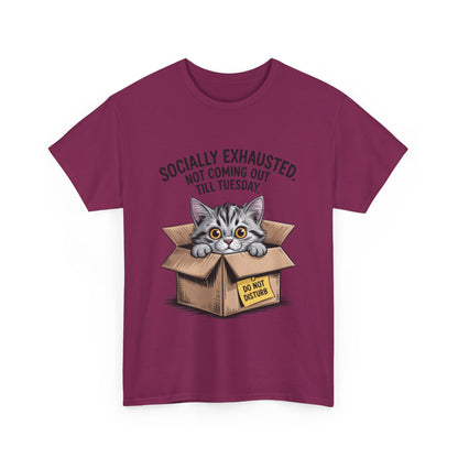 Socially Exhausted Cat Women's Tee, Funny Cat Shirt, Women's Graphic Tee, Gift for Introverts, Cute Animal T-Shirt, Weekend Wear