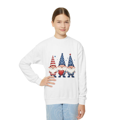 Patriotic Gnome Youth Crewneck Sweatshirt, 4th of July Sweatshirt, Cute Gnome Pullover, Summer Camp Outfit, Kids Holiday Apparel