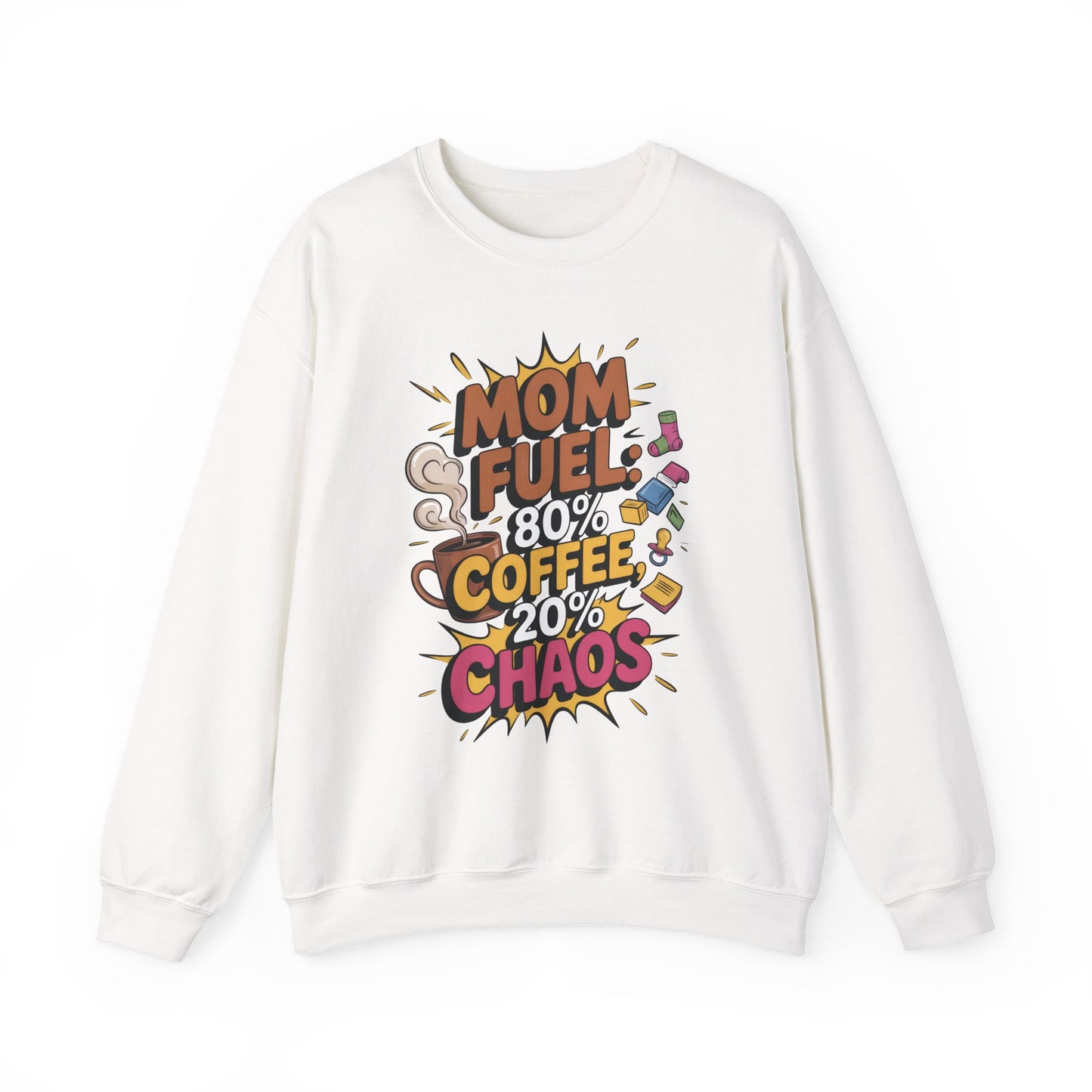 Funny Mom Fuel Sweatshirt, Perfect Gift for Moms, Chaos & Caffeine, Mother's Day Apparel, Funny Tired Mom Life Sweatshirt, Coffee Loving Mom