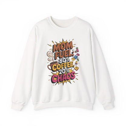 Funny Mom Fuel Sweatshirt, Perfect Gift for Moms, Chaos & Caffeine, Mother's Day Apparel, Funny Tired Mom Life Sweatshirt, Coffee Loving Mom