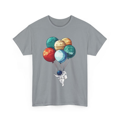Astronaut with Planet Balloons T-Shirt, Space Lover Unisex Tee, Outer Space Graphic Shirt, Space Theme Shirt, Cosmic Adventure Top