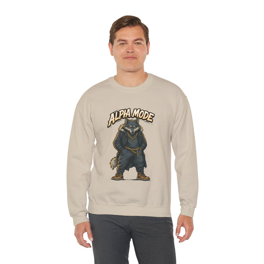 Alpha Mode Wolf Crewneck Sweatshirt, Mens Streetwear Pullover, Hip Hop Savage Wolf Sweater, Alpha Male Graphic Crewneck, Urban Wolf Gift