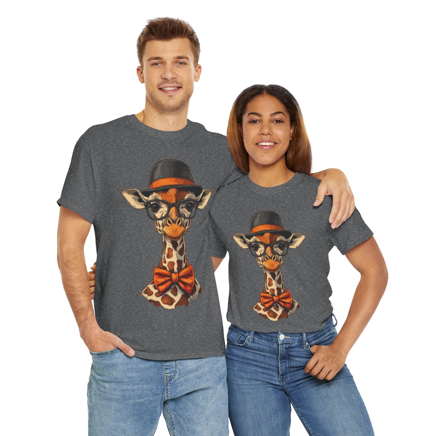 Hipster Giraffe T-Shirt with Hat and Glasses, Whimsical Giraffe Tee, Fun Gift, Cute Graphic Shirt, Unisex Heavy Cotton Tee