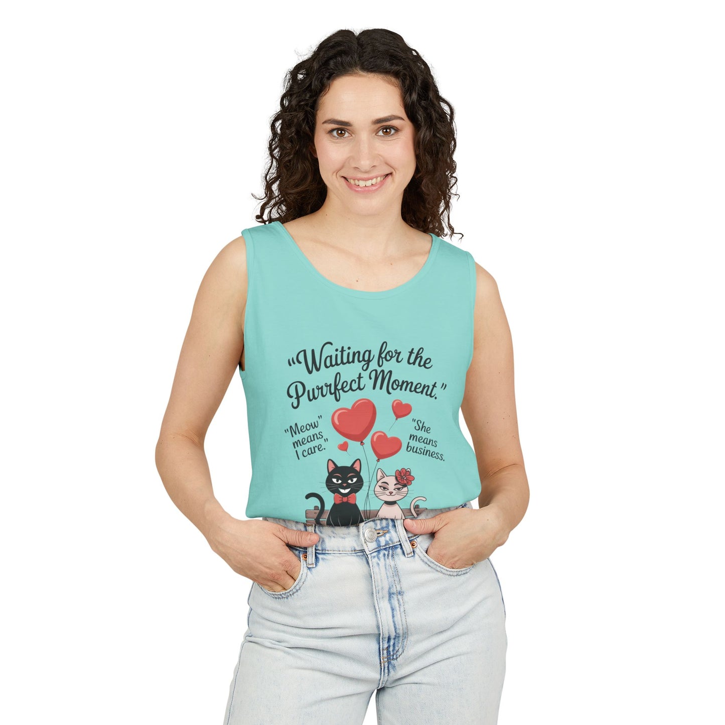 Cute Cat Lovers Tank, Womens Heavy Cotton Tank Top for Pet Owners, Funny Cat Tee, Gift for Cat Lovers, Casual T-Shirt, Animal Art Tee