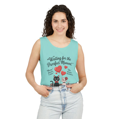 Cute Cat Lovers Tank, Womens Heavy Cotton Tank Top for Pet Owners, Funny Cat Tee, Gift for Cat Lovers, Casual T-Shirt, Animal Art Tee