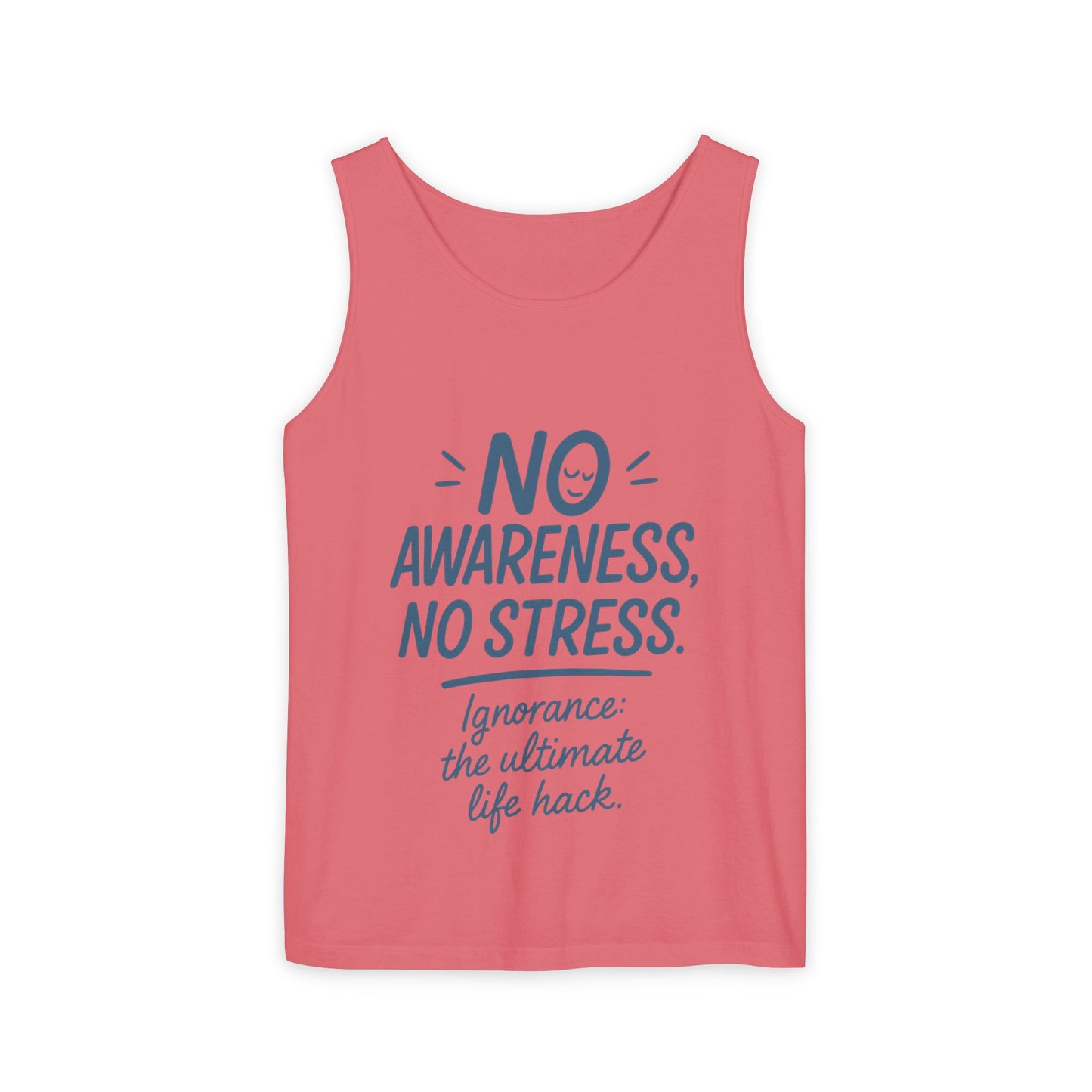 Womens No Awareness Racerback Tank Top, Funny No Stress Quote, Ignorance Life Hack, Workout Sleeveless Shirt, Motivational Shirt, Yoga