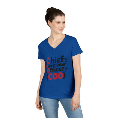 Ladies' V-Neck T-Shirt, Women's COO T-Shirt, Chief Overthinker Officer Funny Graphic Tee, Sarcastic Work Shirt