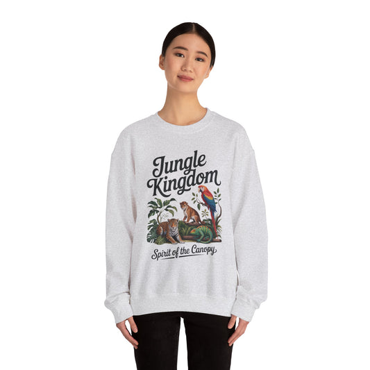Jungle Kingdom Womens Sweatshirt, Cozy Jungle Crewneck, Nature Lover Gift, Wildlife Artwork, Eco-Conscious Apparel, Animal Enthusiast Clothing