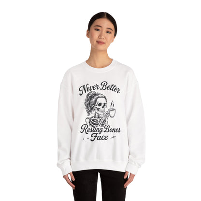 Skull Coffee Lovers Crewneck Sweatshirt, Womens, Perfect for Halloween, Cozy Outfit, Gift for Friends, Relaxing Days, Coffee Enthusiasts