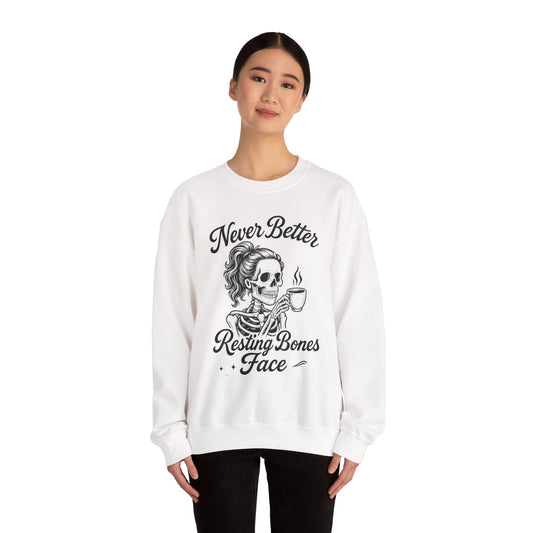 Skull Coffee Lovers Crewneck Sweatshirt, Womens, Perfect for Halloween, Cozy Outfit, Gift for Friends, Relaxing Days, Coffee Enthusiasts