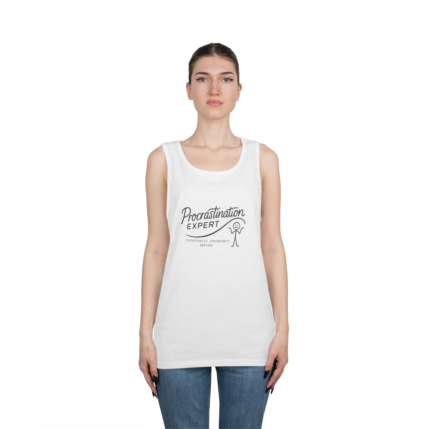 Procrastination Expert Unisex Heavy Cotton Tank Top, Funny Gift for Students, Casual Summer Wear, Relaxed Fit, Birthday Gift, Motivation Top