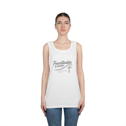 Procrastination Expert Unisex Heavy Cotton Tank Top, Funny Gift for Students, Casual Summer Wear, Relaxed Fit, Birthday Gift, Motivation Top