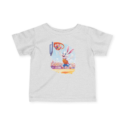 Easter Basketball Bunny Infant Tee - Cute Bunny Dunking Egg Ball, Fun Spring Sports Shirt for Babies 6-24 Months, Easter Gift Idea