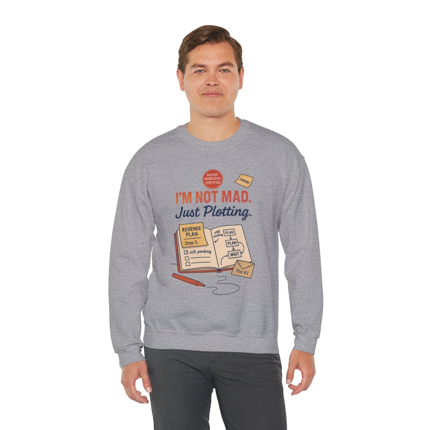 Funny Mens Revenge Sweatshirt, Im Not Mad Just Plotting, Passive Aggressive Sarcastic Crewneck for Him