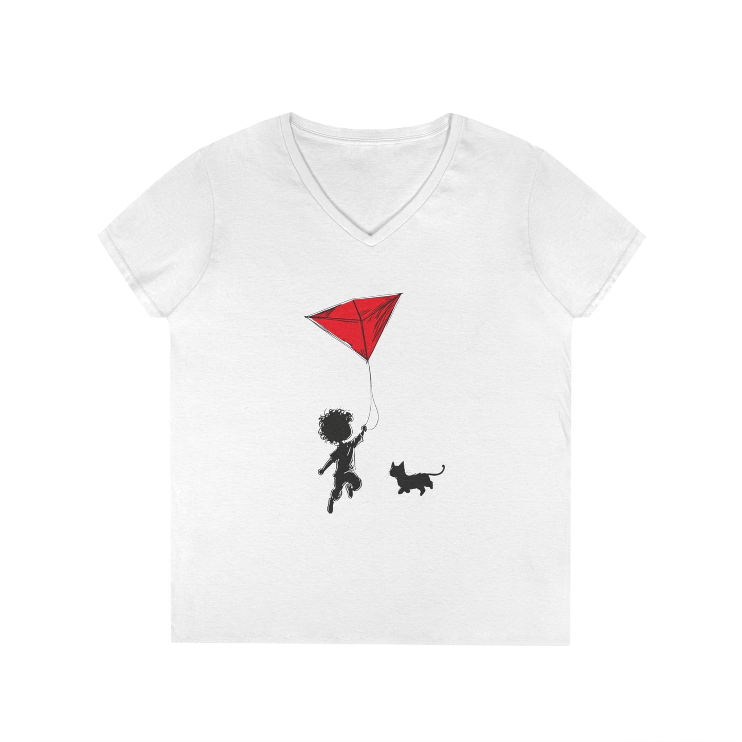 Cat Lover Girls' V-Neck T-Shirt, Gift for Birthday, Cat Lover T-Shirt, Cat Mom Gift, Gift for Kids and Animal Lovers