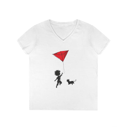 Cat Lover Girls' V-Neck T-Shirt, Gift for Birthday, Cat Lover T-Shirt, Cat Mom Gift, Gift for Kids and Animal Lovers