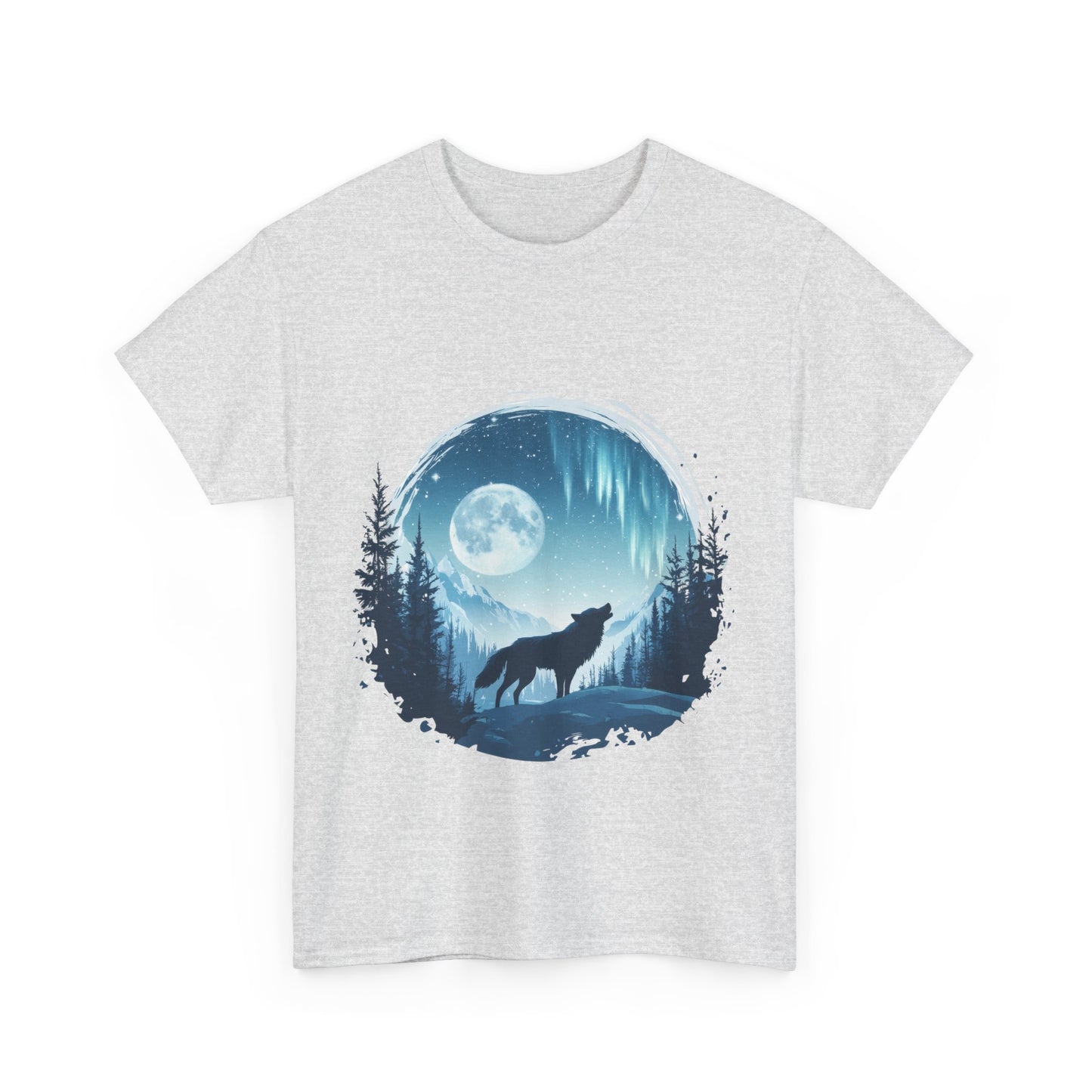Howling Wolf Under Moonlight Men's T-Shirt, Full Moon Forest Scene Tee, Nature Lover Gift, Outdoor Adventure Clothing