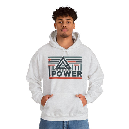Men's Hoodie Order Creates Power, Geometric Minimal Motivational Graphic Pullover Hoodie, Mens Heavy Blend™ Hooded Sweatshirt