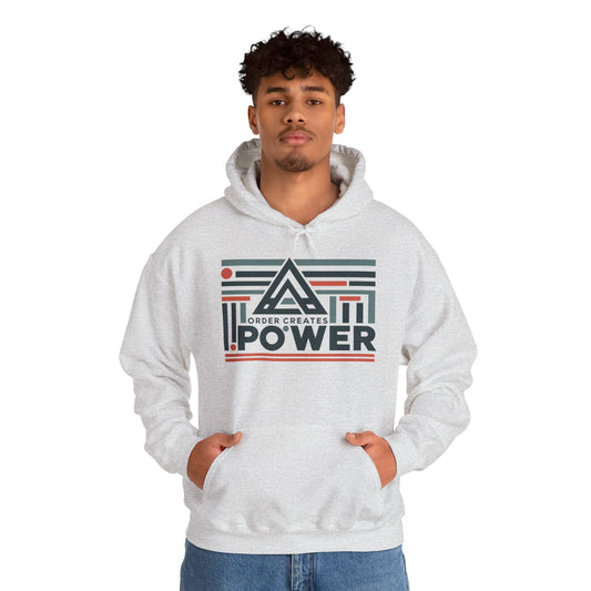 Men's Hoodie Order Creates Power, Geometric Minimal Motivational Graphic Pullover Hoodie, Mens Heavy Blend™ Hooded Sweatshirt