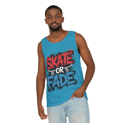 Skate Or Fade Men's Tank Top, Graffiti Skateboard Graphic Muscle Shirt, Urban Streetwear Sleeveless Top, Men's Garment-Dyed Tank Top