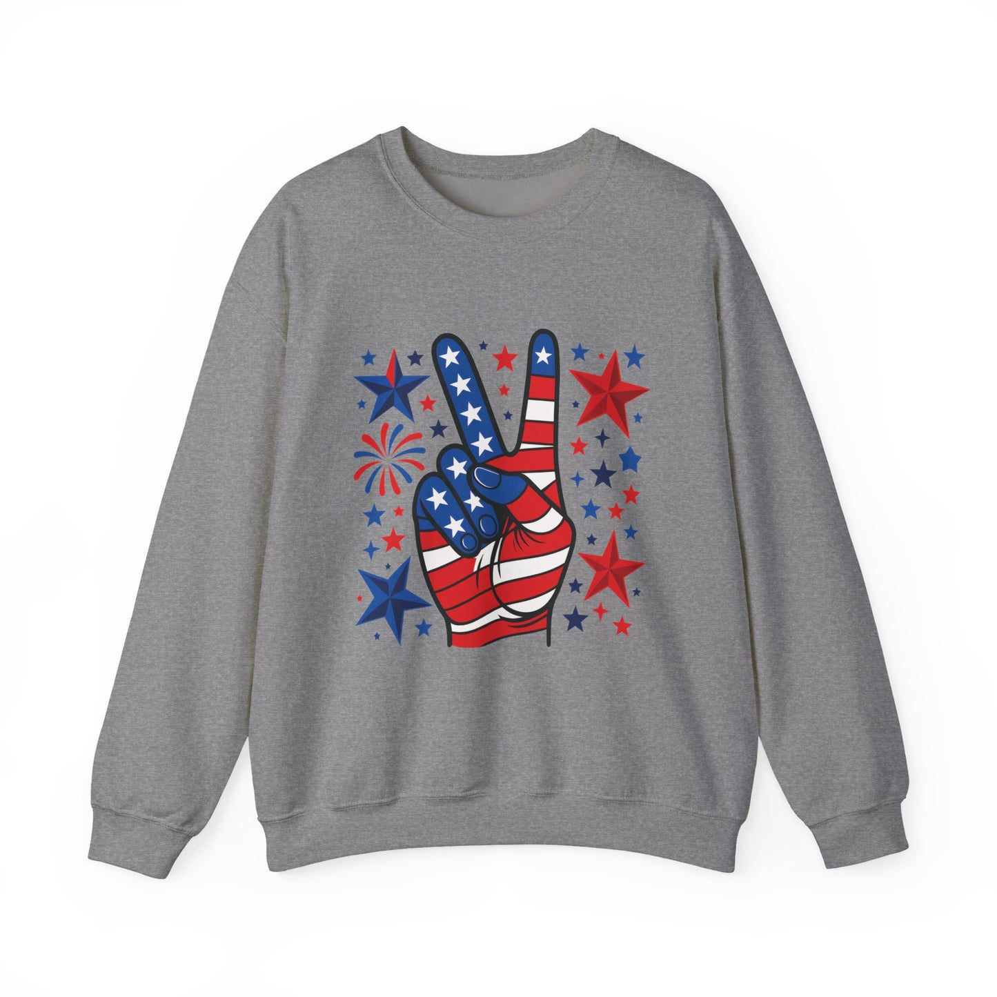 Patriotic Peace Crewneck Sweatshirt - Unisex Heavy Blend, 4th of July Clothing, Peace Sign Design, Casual Wear, Gift for Him/Her