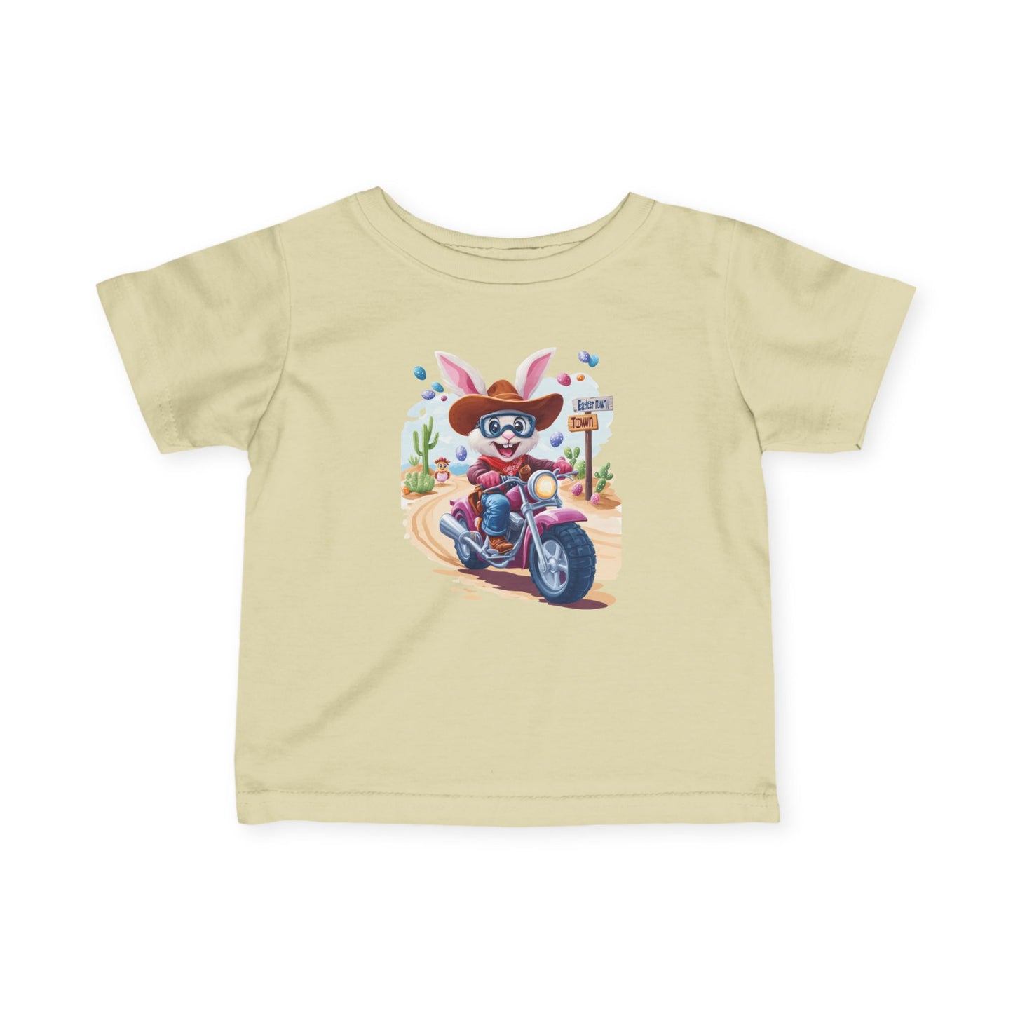 Biker Bunny Baby Tee - Cute Easter Rabbit on Motorcycle Shirt for Infants, Funny Spring Outfit, Gift for 6-24 Month Old Babies