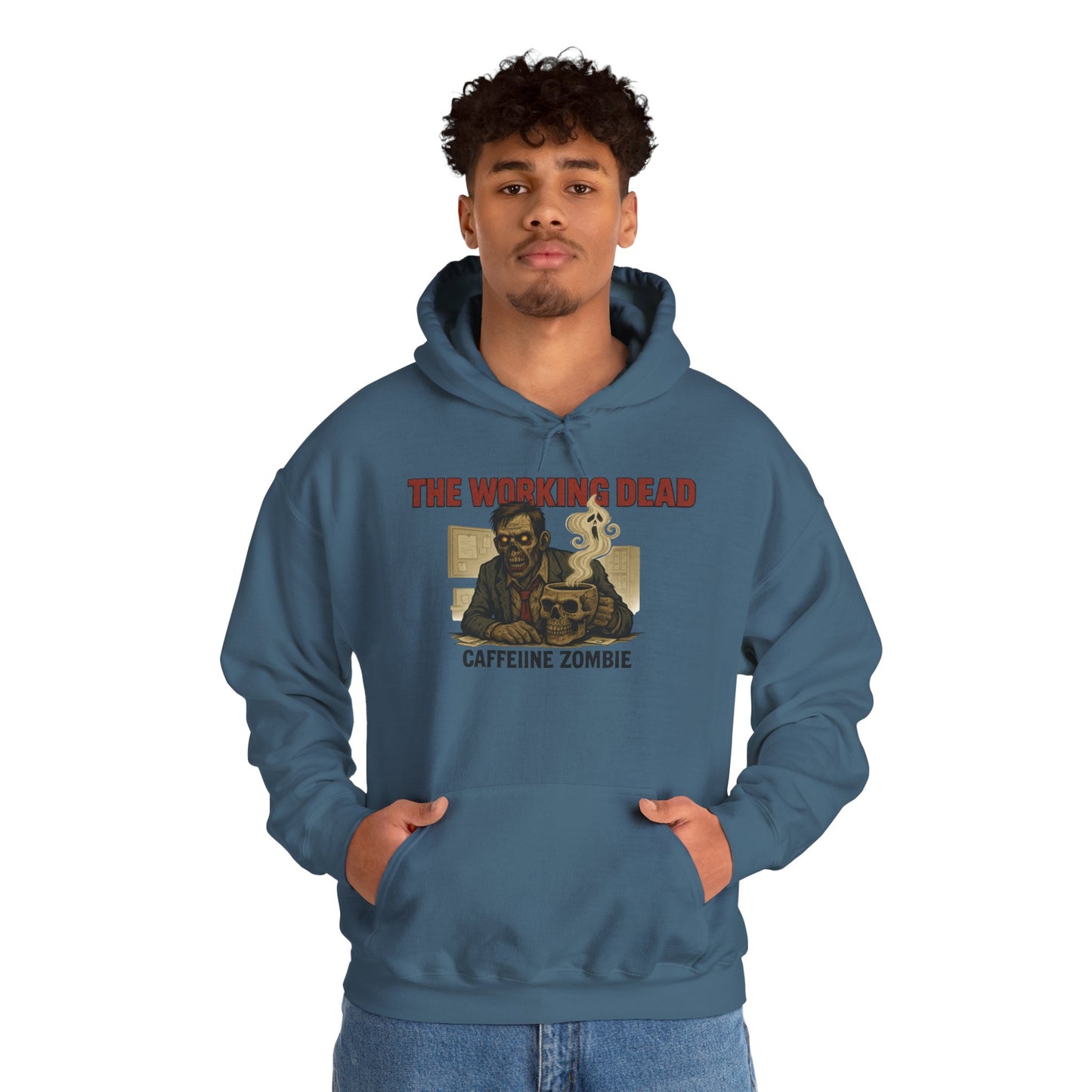 The Working Dead Men's Zombie Hoodie, Funny Office Meeting Sweatshirt, Halloween Zombie Top, Coffee Zombie Hoodie, Halloween Work Top