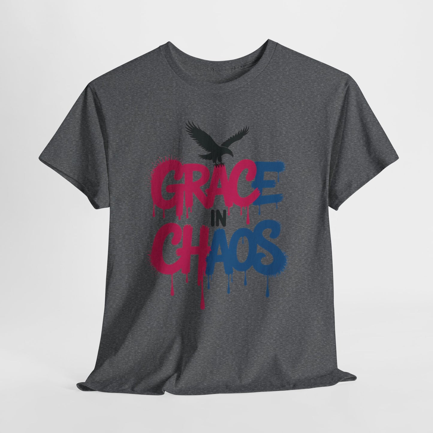 Womens Graffiti T-Shirt, Grace in Chaos Dripping Street Art Tee, Bold Urban Graphic Shirt