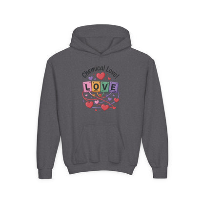 Youth Heavy Blend Hooded Sweatshirt, Chemical Love Design, Cozy Gift for Teens, Valentine's Day Gift For Girl, Birthday, Everyday Comfort