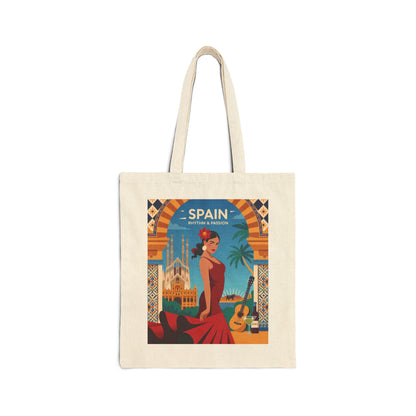 Spanish Rhythm Canvas Tote Bag, Eco-Friendly Shopper, Travel Essentials, Gift for Travelers, Sustainable Fashion