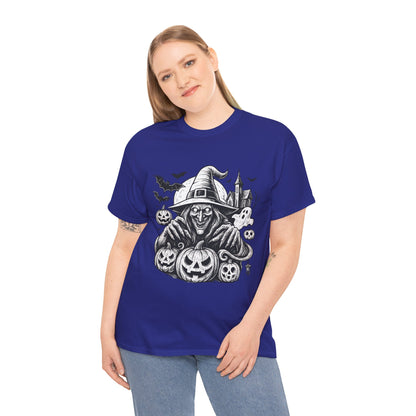 Scary Witch Halloween Shirt Women, Gothic Pumpkin Ghost Tee, Spooky Horror Tee with Bats