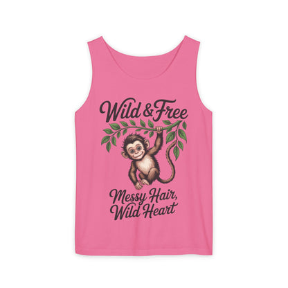 Wild & Free Monkey Tank Top, Messy Hair Wild Heart Womens Tank, Cute Jungle Animal Shirt, Boho Adventure Tank, Fun Nature Lover Gift