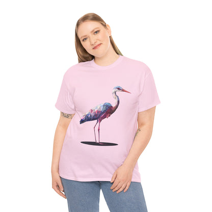 Geometric Heron T-Shirt, Colorful Polygon Bird Graphic, Nature Lover Unisex Heavy Cotton Tee, Geometric Crane Tee, Bird Lovers Gift