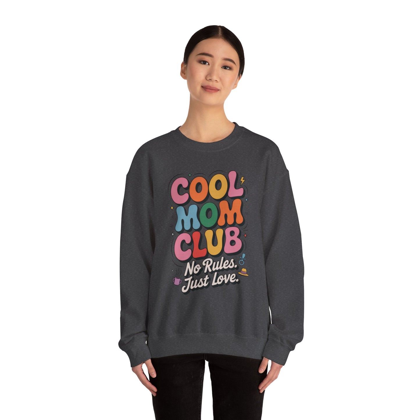 Cool Mom Club Sweatshirt, Gift for Moms, Mother's Day, No Rules Just Love, Retro Colorful Unisex Heavy Blend Crewneck
