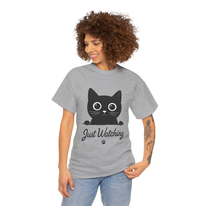 Cute Black Cat Shirt for Women - Just Watching Minimalist Kitty Tee - Funny Cat Lover Gift, Funny Pet Lover Gift, Animal Lover Tee