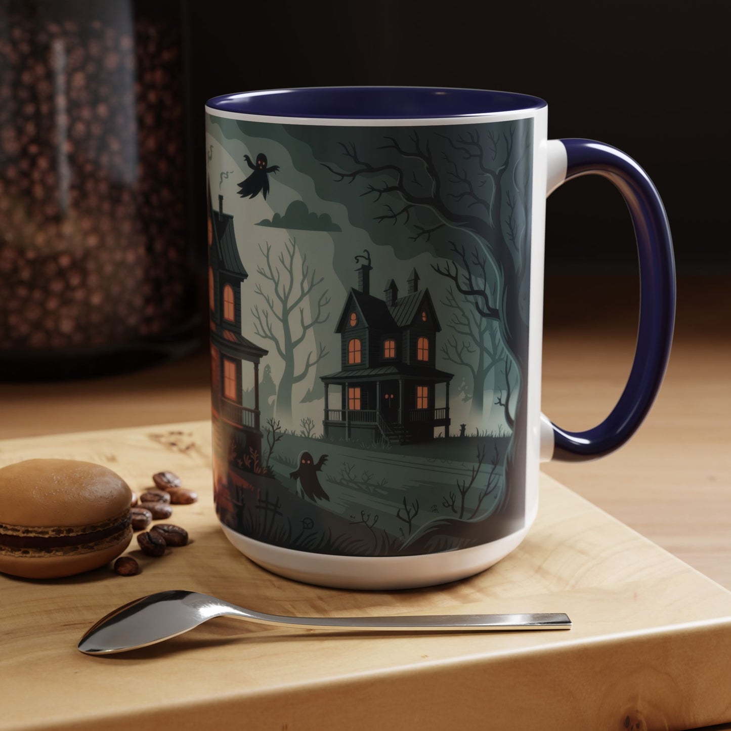 Haunted Mansion Mug, Ghostly Gothic Forest Coffee Cup, Spooky Haunted House Halloween Gift for Horror Lovers, Accent Coffee Mug (11, 15oz)