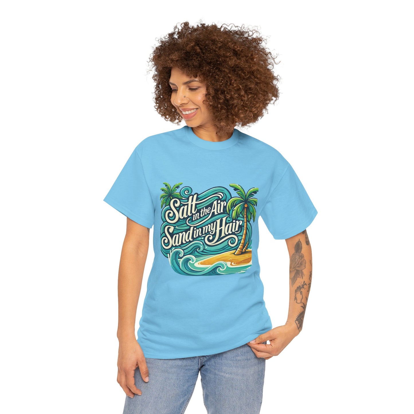 Salt in the Air Sand in My Hair Shirt, Beach Summer Vibes Graphic T-Shirt, Tropical Ocean Palm Design, Ocean-Themed Shirt, Gift Beach Lovers