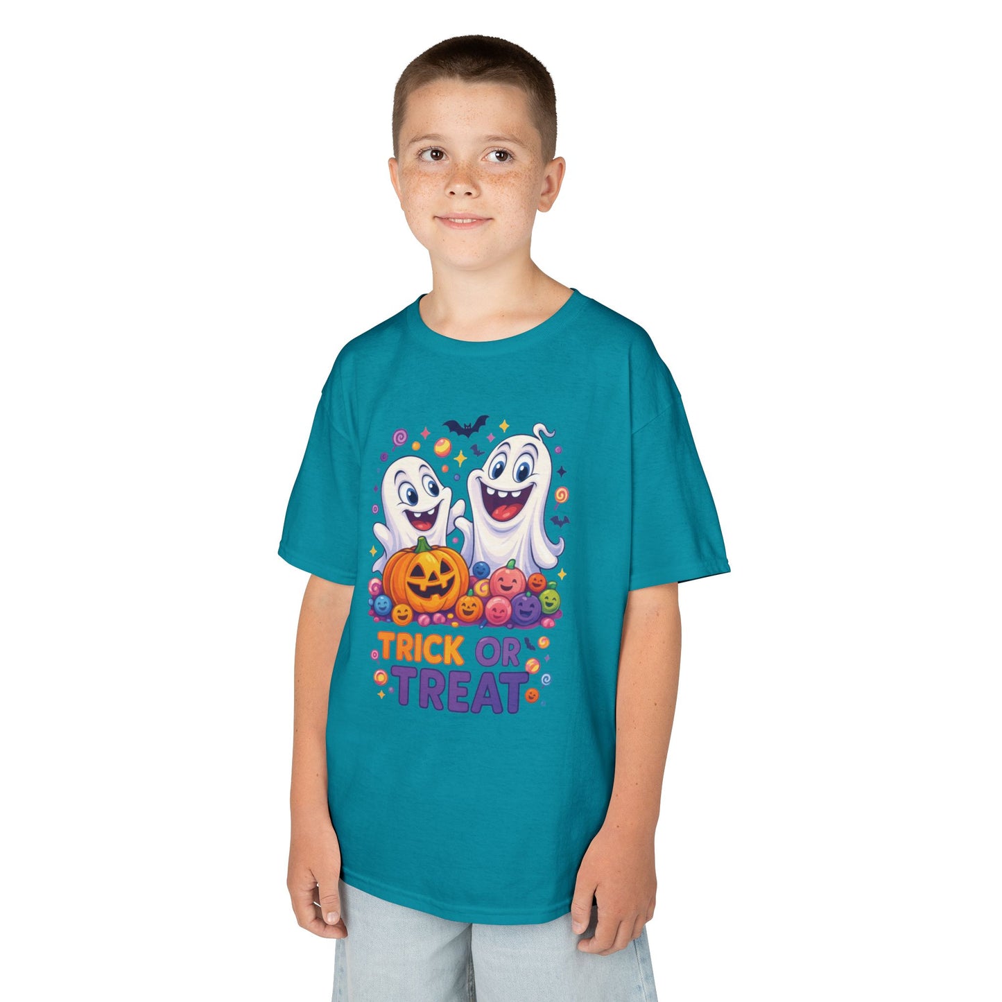 Trick or Treat Kids Halloween T-Shirt, Cute Ghosts Pumpkin Design, Fun Spooky Tee for Boys Girls