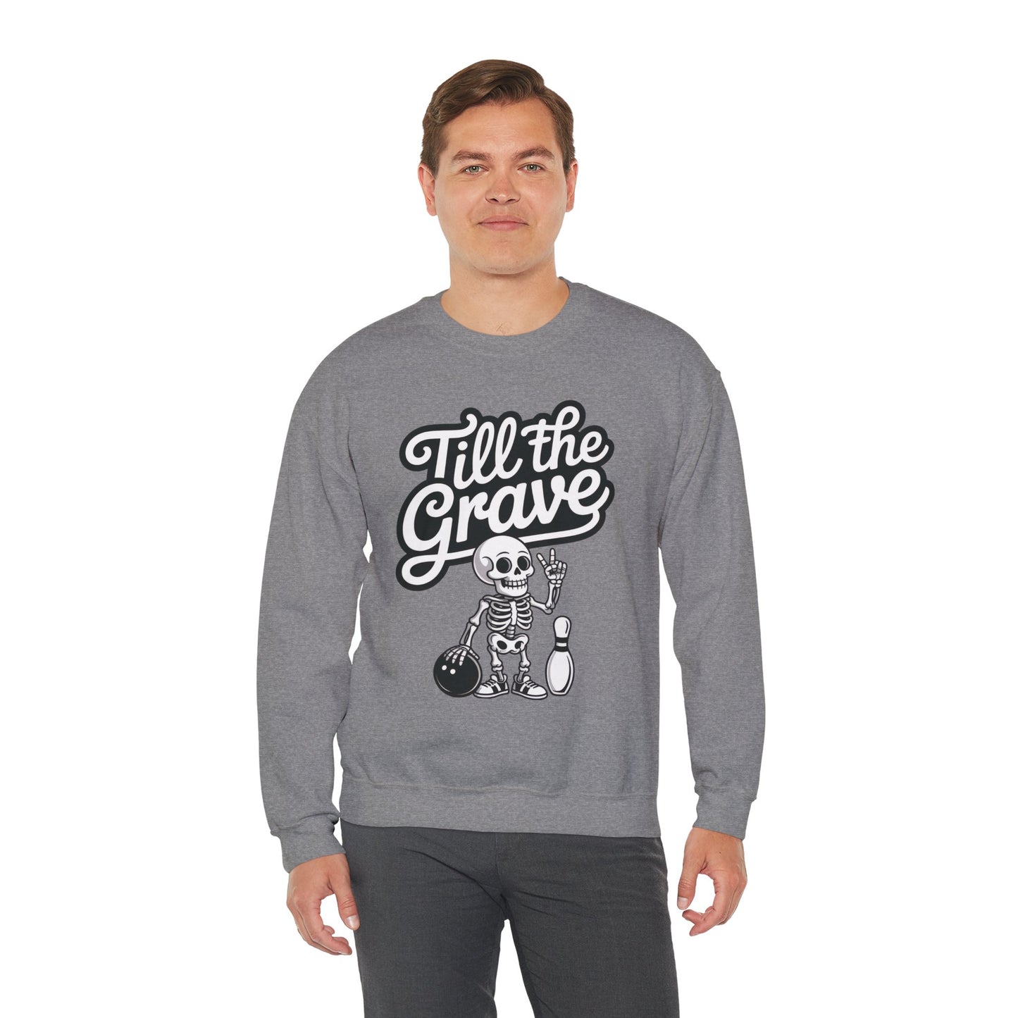 Funny Skeleton Bowling Mens Pullover, Halloween Apparel, Funny Skeleton Bowling Shirt, Casual Mens Crewneck, Cool Bowler Skull Crewneck